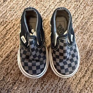 Vans Kids Black and Gray Checkered Slip-On Sneakers